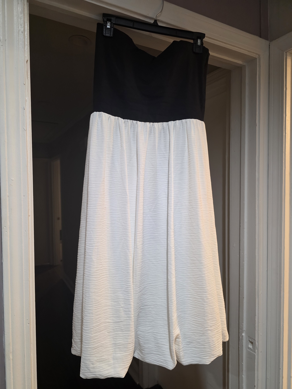 Black and White Strapless Two-Tone Midi Dress